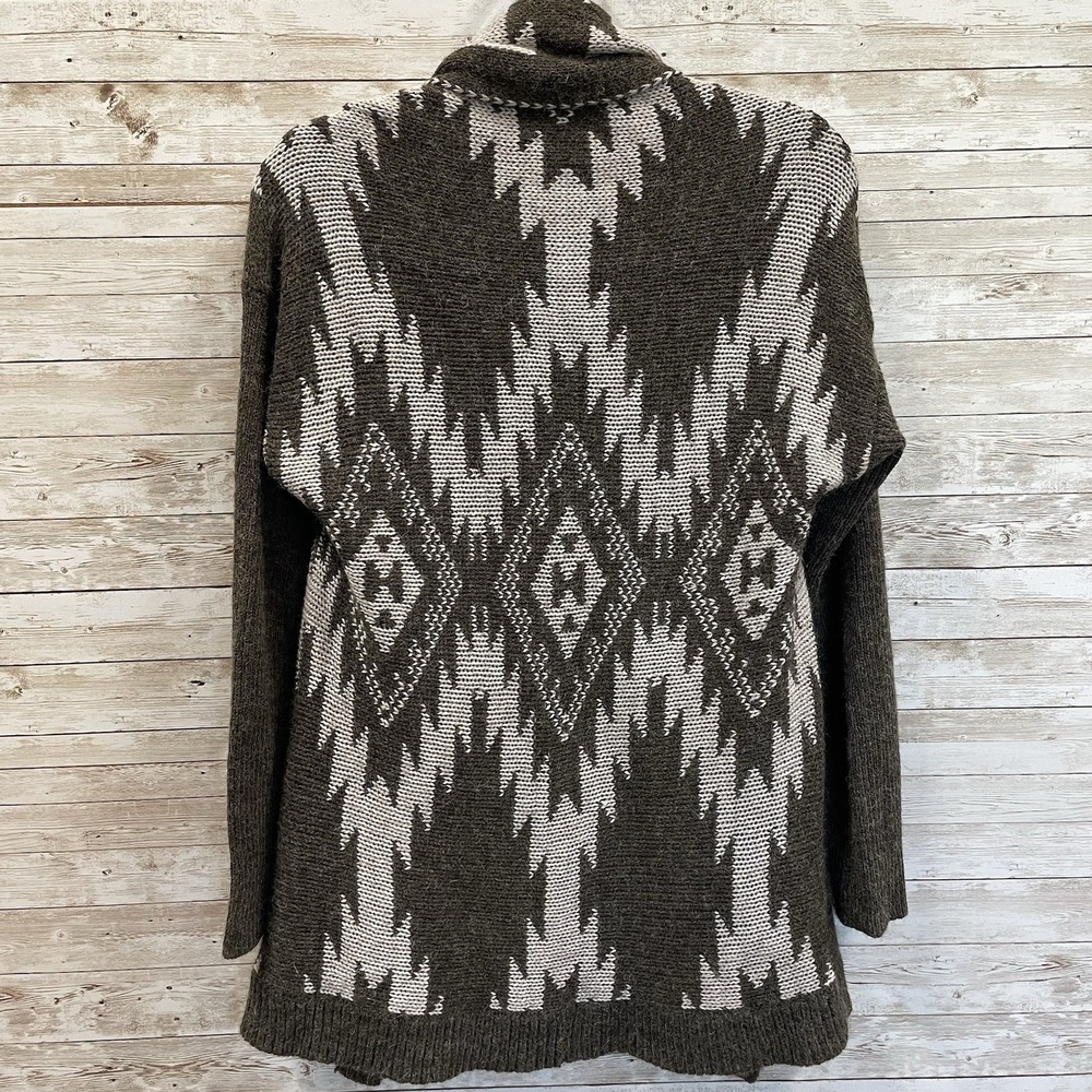 Hannah Womens L Sweater Open Cardigan Gray Southwestern Aztec Scarf Collar - Picture 6 of 10